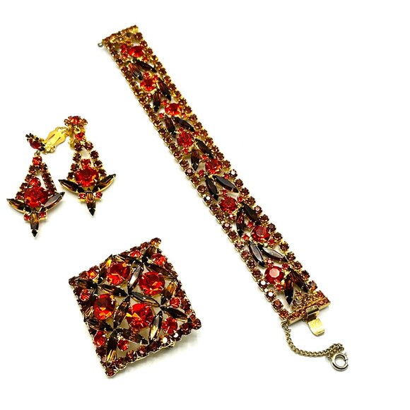 DeLizza & Elster Juliana Autumn Fire Parure – Bracelet, Earrings & Brooch – FIRM - Picture 2 of 11